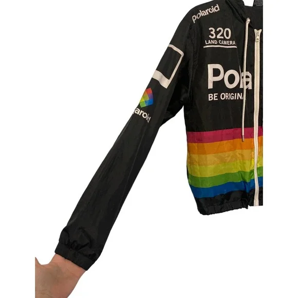 Polaroid Black Full Zip Windbreaker Full Zip Hooded Jacket Size Small - Picture 5 of 8